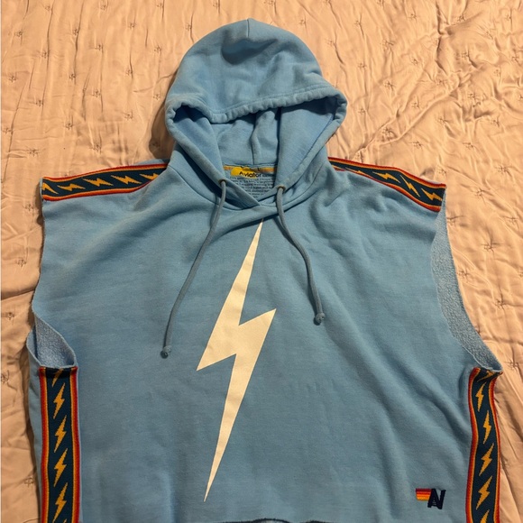 Aviator Nation Tops - Aviator Nation  Light Blue Lightning Pullover Hoodie Vest